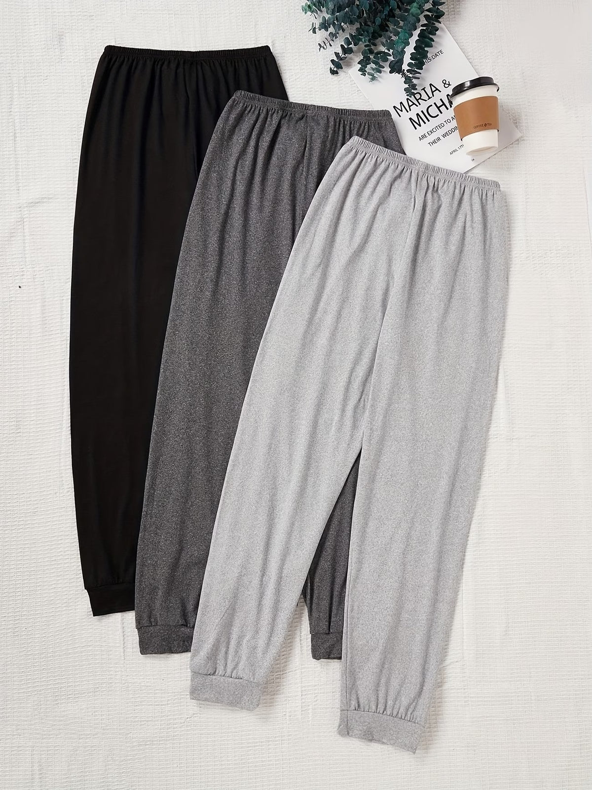 A New Minimalist Three-Color Set of Casual Women'S Pants with a Drawstring Waist, Perfect for Autumn. These Loose-Fitting Solid Home Pants Make a Great Gift